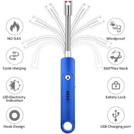 Papillon - Lange Elektrische Aansteker - USB Oplaadbaar - Blauw - Afbeelding 3