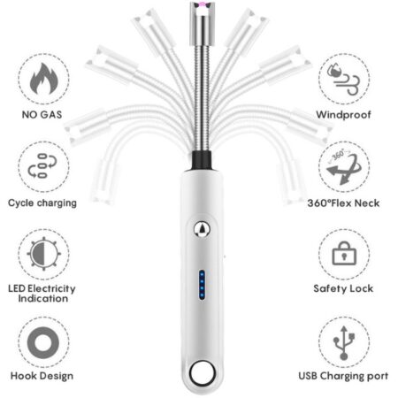 Papillon - Lange Elektrische Aansteker - USB Oplaadbaar - Zilver - Afbeelding 4