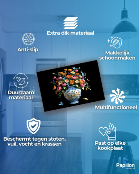 Papillon Inductie beschermer - Bonte bloemen in Luxe vaas - Afbeelding 3