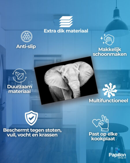Papillon Inductie beschermer - Olifant Zwart Wit - Afbeelding 3